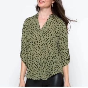 Lush Sage and Black Animal Print Blouse Size medium